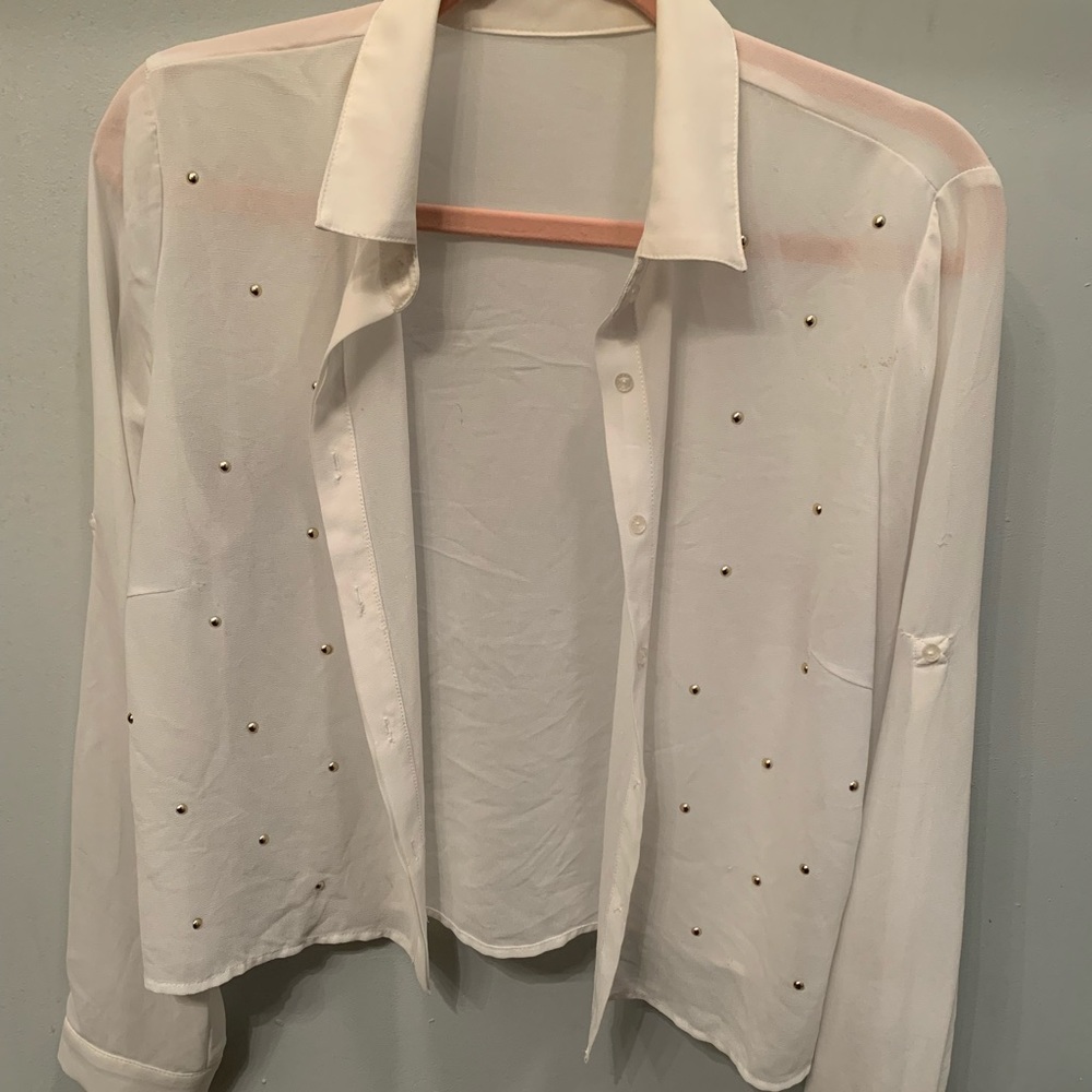 Sheer White Button Down Long Sleeve Shirt